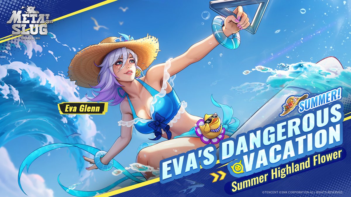 MetalSlugAwaken's tweet photo. #MetalSlugAwakening #EventInfo
Metal Slug Mission Start!
Commander, are you ready for some surfing this summer?
The event Eva's Dangerous Vacation is coming soon! Login to the game and complete the corresponding tasks for a chance to obtain gifts including Harlan Tokens, Nadia Tokens, Refreshing summer days Limited Title, Alloy Pickaxe, and a large amount of Sapphire.
👉 Head over to Download
https://t.co/sdCfh15rtS
> Join our official community for more game-related information.
Discord: https://t.co/NpSPneHOxc