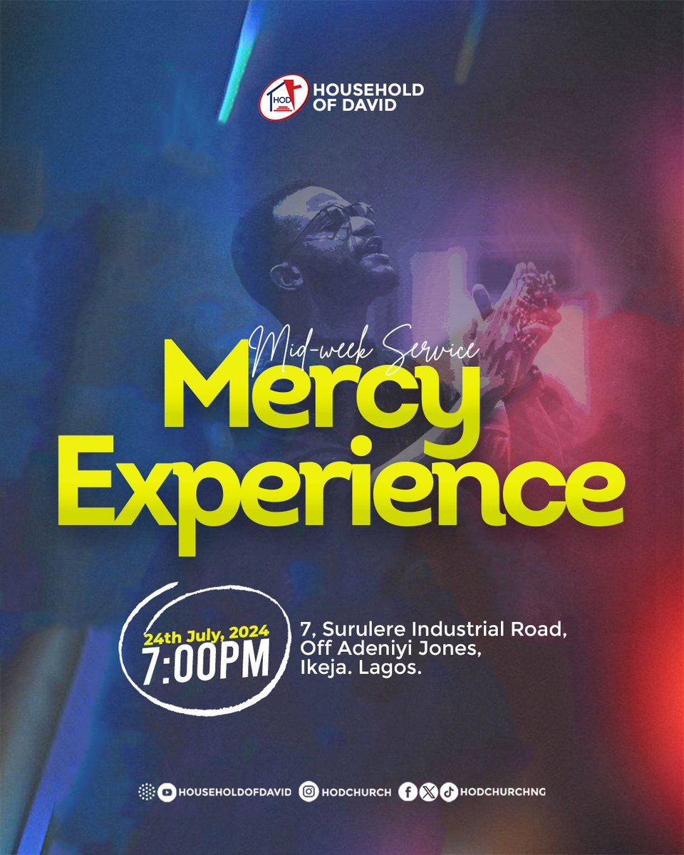 HODChurchNG's tweet photo. Get ready for another Mercy Experience!
Join us today for an uplifting Wednesday where we come together to study the word, and pray.
Don't forget to bring a friend!
#HouseholdofDavid #MercyExperience https://t.co/67bKf38Faw
