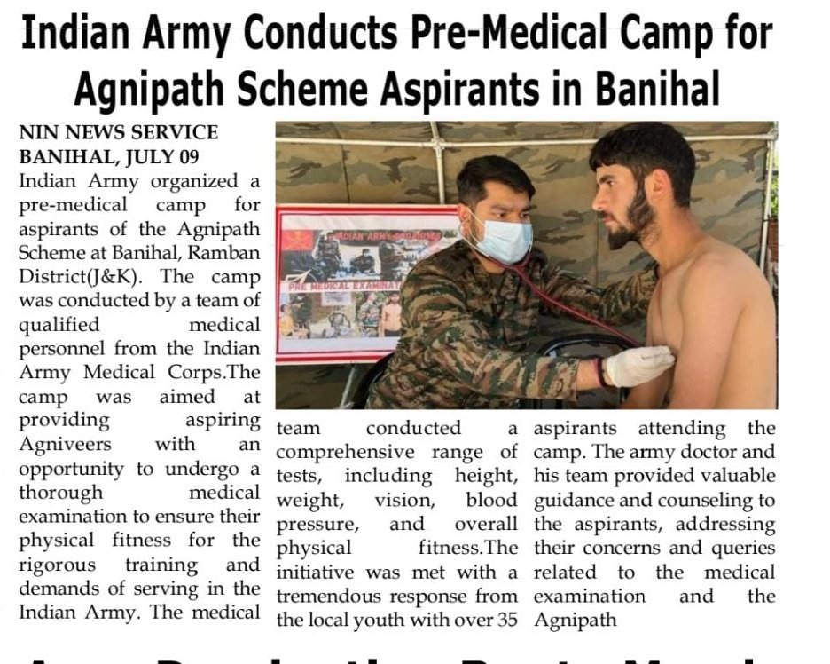 VBanihal's tweet photo. INDIAN ARMY CONDUCTS PRE-MEDICAL CAMP FOR AGNIPATH SCHEME ASPIRANTS IN BANIHAL https://t.co/bJmCcfd1XD