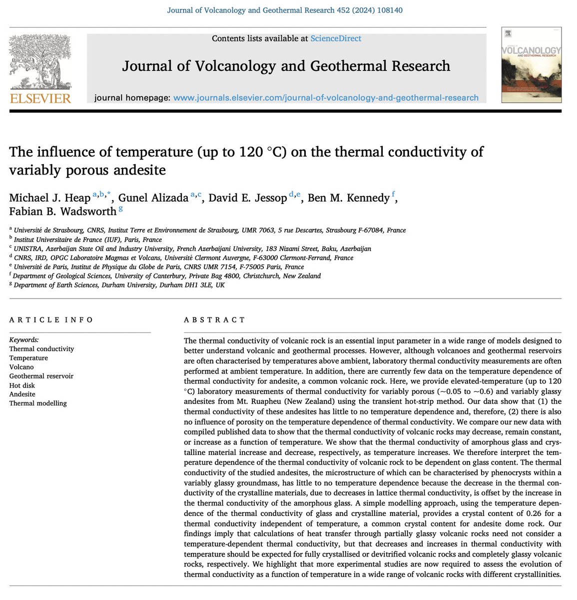 LDR_Strasbourg's tweet photo. New open-access paper published today in JVGR about the influence of temperature on the thermal conductivity of porous andesite! 🌋
Check it out 👇
https://t.co/aMHA8juzZR https://t.co/kIcLYfYhHi