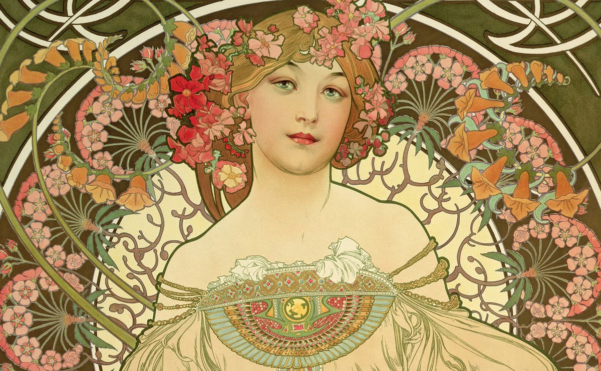 mariobianchi18's tweet photo. Il #24luglio 1860 nasceva #AlphonsMucha. Pittore e scultore ceko, pioniere della cartellonistica, precursore dell'arte grafica. Tra i più importanti artisti dell'#ArtNouveau: le sue decorazioni floreali sono un bellissimo esempio di eleganza, quasi un'icona della #BelleEpoque. https://t.co/R1EnS0ZbLI