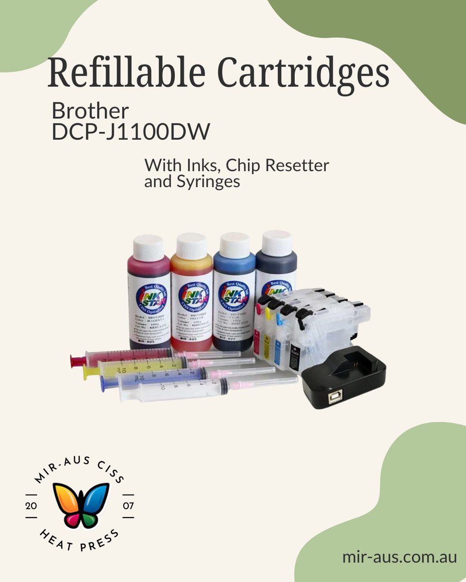 InkSupplySystem's tweet image. Refillable ink cartridges compatible with Brother DCP-J1100DW

continuousinksupplysystem.com.au/en/home/100440…

#dyeink #refillablecartdriges #qualitypaper
#heatpress #sublimation #sublimation supply #dtfsupply #printing #mirpress #ciss