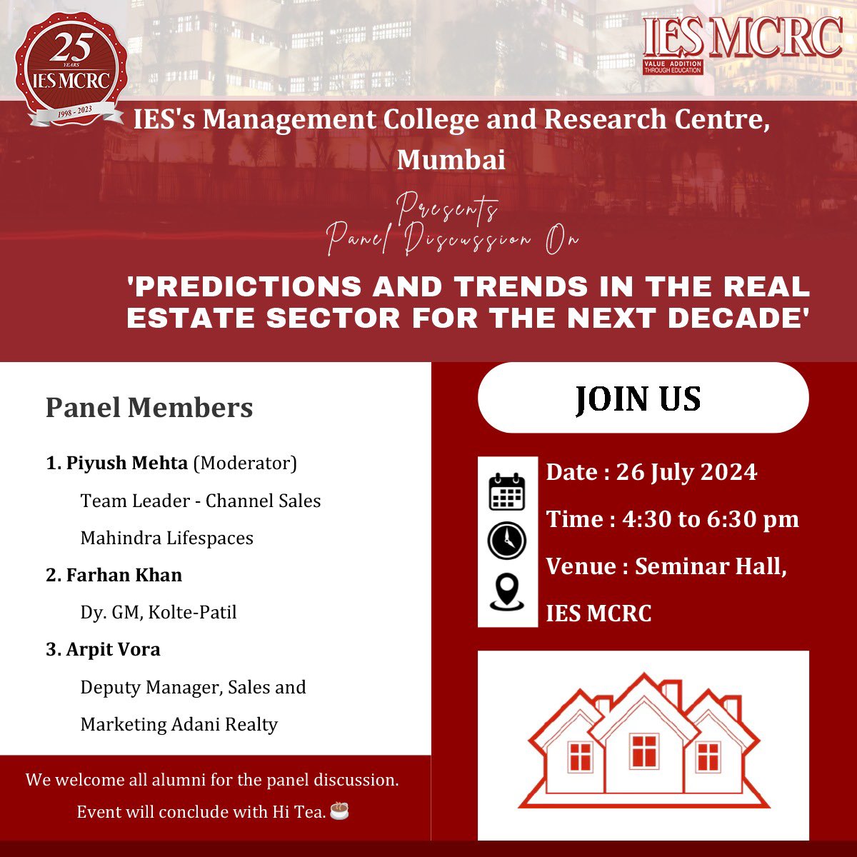 IESMCRC Organizes Panel Discussion on Real Estate Sector.

#IESMCRC #PanelDiscussion #RealEstate #Mumbai