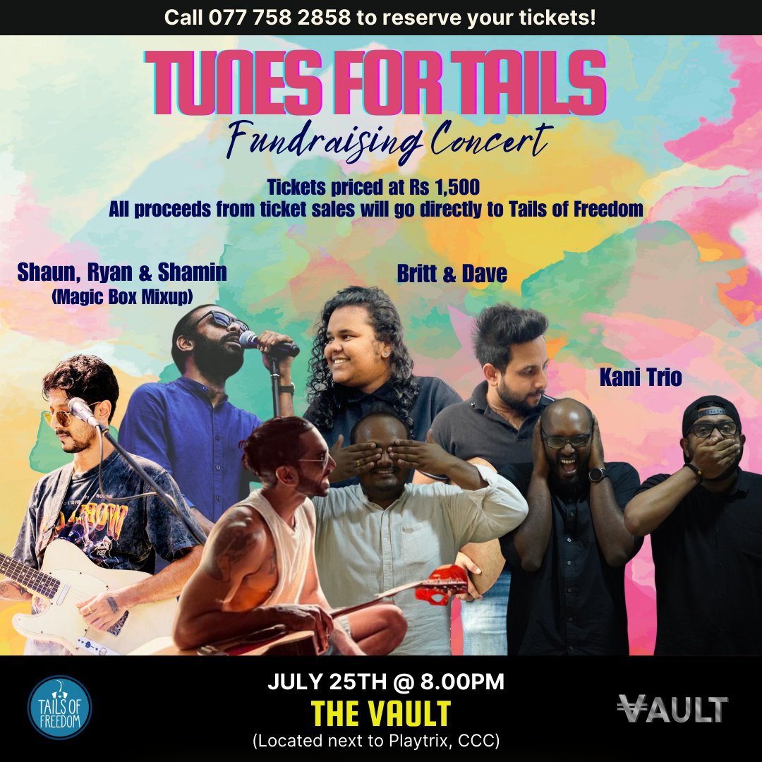 We are just ONE day away from our first ever concert fundraiser!

📣A HUGE thank you to Vault for hosting &amp; donating all ticket proceeds towards our rescued animals and to the bands for giving their time &amp; talent so generously 💜

📲Call 077 758 2858 to reserve your tickets!