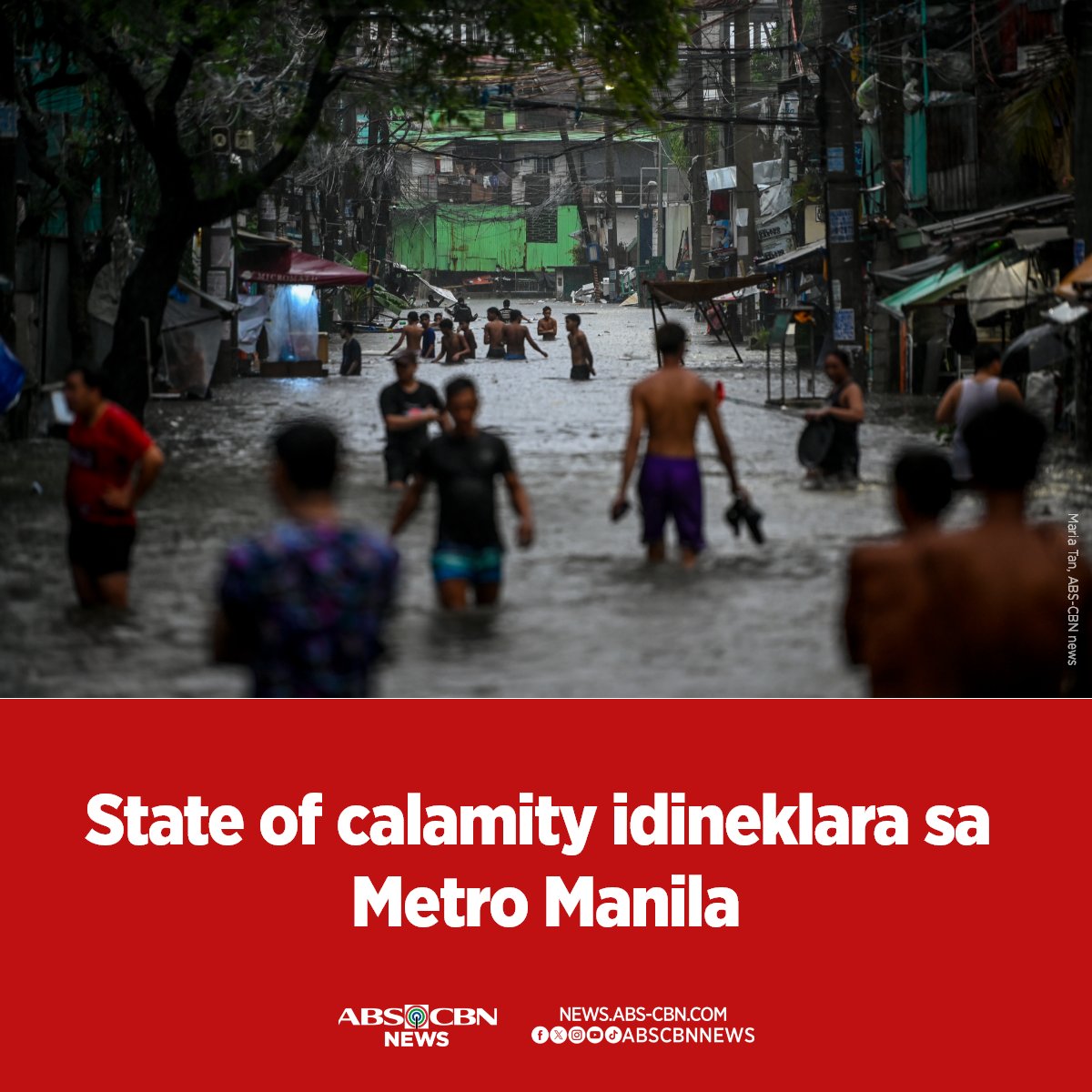 ABSCBNNews's tweet photo. Idineklara ng Metro Manila Council ang state of calamity sa National Capital Region matapos magdulot ng malawakang pagbaha ang walang-humpay na ulan dahil sa habagat na pinalakas ng bagyong #CarinaPH. 

Abangan ang buong ulat sa https://t.co/pCyTuluM8U. https://t.co/LWV5fMR20u