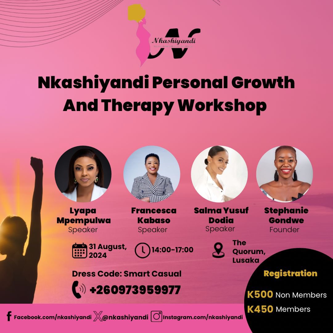 sueg85's tweet photo. Empower Yourself: Unlock Your Potential‼️Join like minded women for the Nkashiyandi Personal Growth &amp; Therapy workshop, hosted by myself with panelists @lyapa_m @TheeSalmaSky &amp; Francesca Kabaso 
#PersonalGrowth #FinancialLiteracy #MentalHealthMatters #WomenEmpowerment #SelfCare https://t.co/3HjrFFFPCp