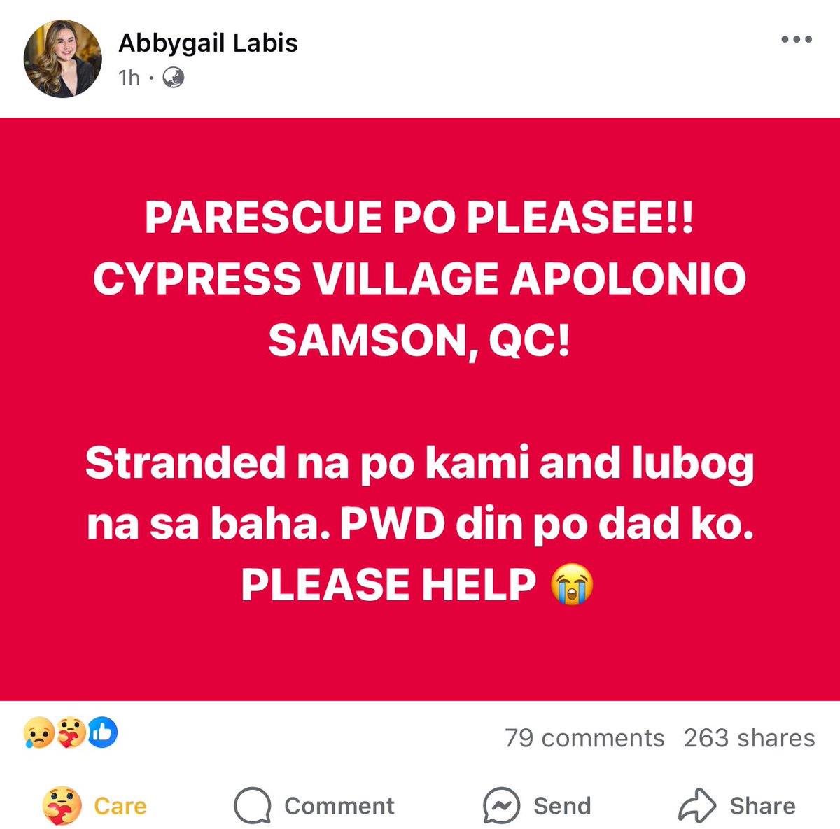 0717bits's tweet photo. HELLO HELP RT PO ‼️

Kindly help my cousin and her fam po 😭😭😭 wala pa raw pong sumasagot sa hotline huhu pa-third floor na po tubig! PWD po tito ko need po nila ng help asap! sobrang bilis daw po pagtaas ng tubig 

Loc: Cypress Village Apolonio Samson QC

#CarinaPH #RescuePH https://t.co/l3yDmikTkq