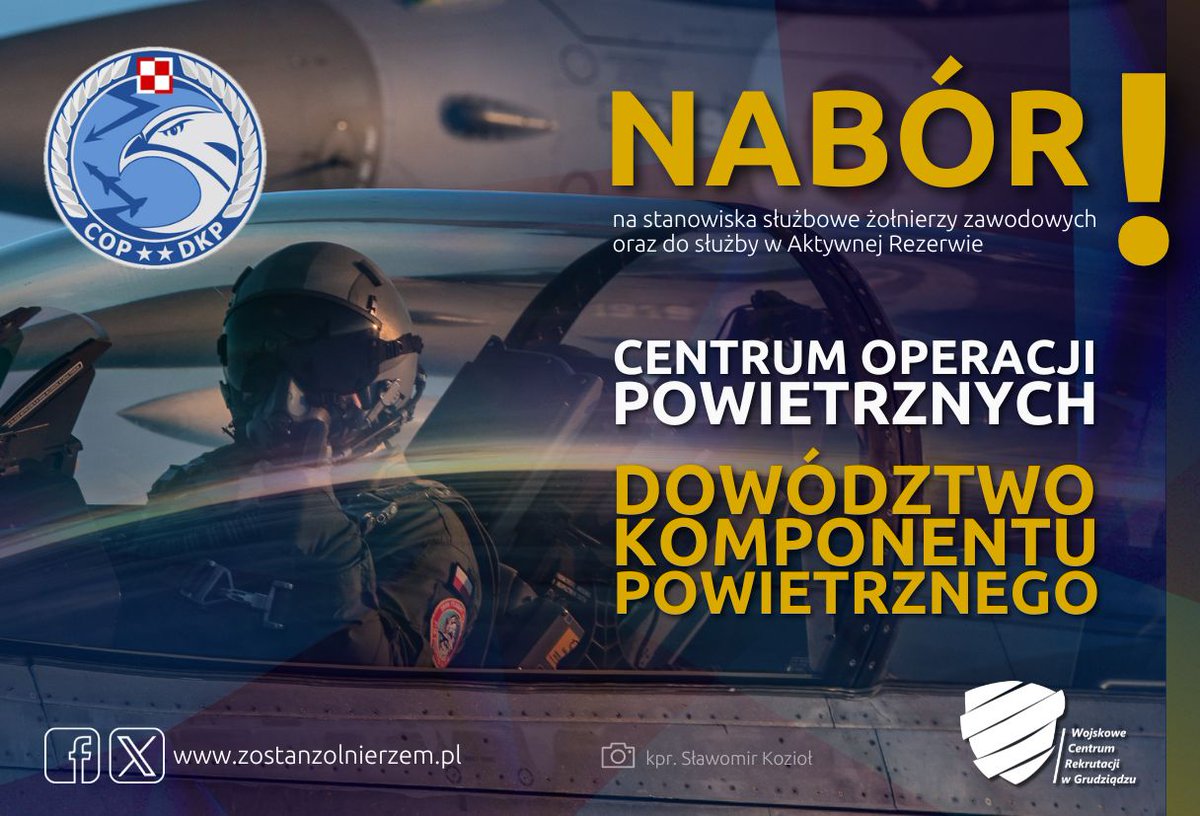 WCRGrudziadz's tweet photo. 📢 Trwa nabór na stanowiska służbowe żołnierzy zawodowych oraz do służby w Aktywnej Rezerwie w 𝘾𝙚𝙣𝙩𝙧𝙪𝙢 𝙊𝙥𝙚𝙧𝙖𝙘𝙟𝙞 𝙋𝙤𝙬𝙞𝙚𝙩𝙧𝙯𝙣𝙮𝙘𝙝 - 𝘿𝙤𝙬𝙤́𝙙𝙯𝙩𝙬𝙤 𝙆𝙤𝙢𝙥𝙤𝙣𝙚𝙣𝙩𝙪 𝙋𝙤𝙬𝙞𝙚𝙩𝙧𝙯𝙣𝙚𝙜𝙤 #COPDKP !!!🪖✈️
Więcej informacji👉https://t.co/u1LXvinaqk https://t.co/6SkcvsXXHF