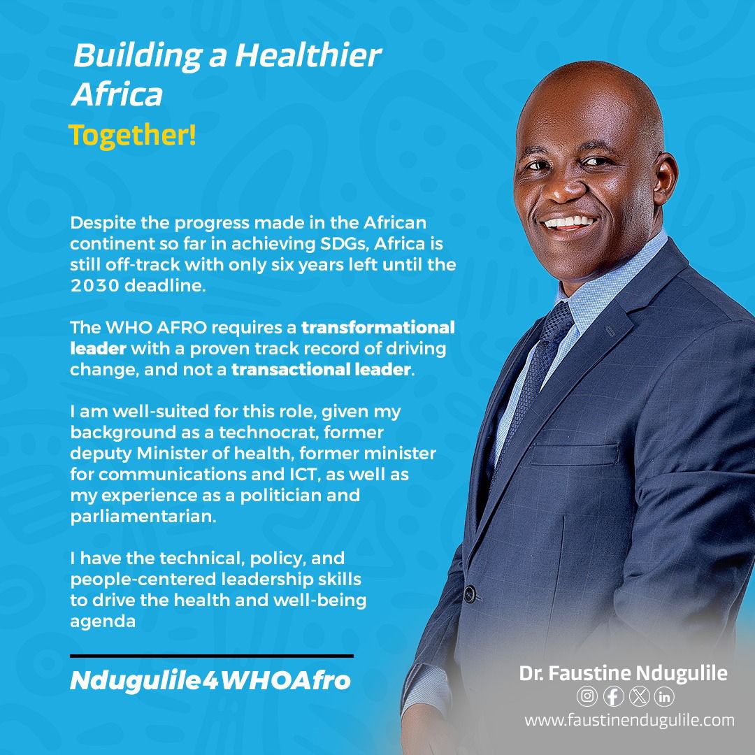 MasaluPaschal's tweet photo. I’m endorsing Hon @DocFaustine for @WHOAFRO Regional Director position due to his extensive background in public health, technology, &amp; health policy, combined with leadership roles in Tanzania and the region, which make him ideal candidate to advance health outcomes across Africa https://t.co/tF6kQvCzgO