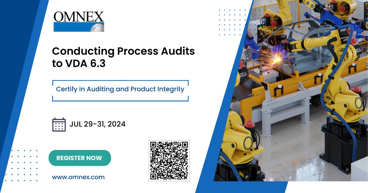 omnexindia's tweet image. Elevate Your Auditing Skills: VDA 6.3 Process Audits Training!

Conducting Process Audits to VDA 6.3
Date: Jul 29-31, 2024
Enroll Now: hubs.li/Q02HLGlv0

#processaudits #VDA63 #trainingcourse #qualitymanagement #auditing #continuousimprovement #manufacturing #automotive