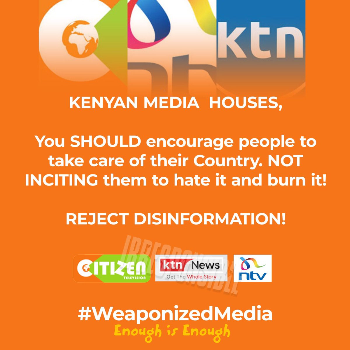 Morwani_'s tweet photo. Members of the Fourth estate should embrace responsibilities in what they share, their message affects our country's image. They must stop these unnecessary reporting which in turn affects Kenya's reputation.
#WeaponizedMedia https://t.co/oeWB7JEzvj