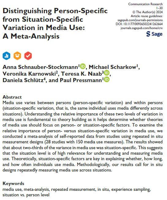 🚨(Finally) out now in Communication Research: Distinguishing Person-Specific from Situation-Specific Variation in Media Use - A Meta-Analysis