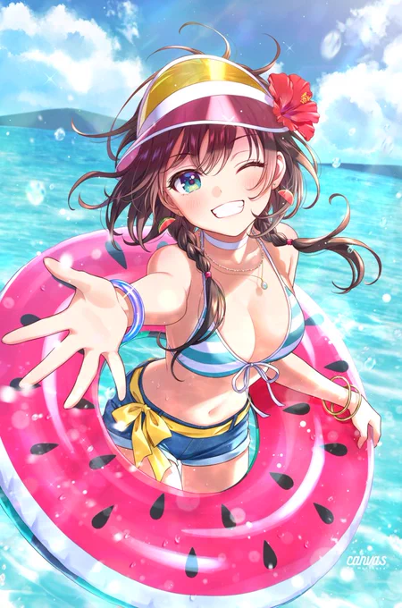 #C104 新作グッズ  新作タペストリー『Watermelon』のご予約が受付開始しました!  夏コミにて初頒布予定です。夏感いっぱいのスイカちゃんをぜひお迎えいただけたら嬉しいです  ▼通販はこちら 