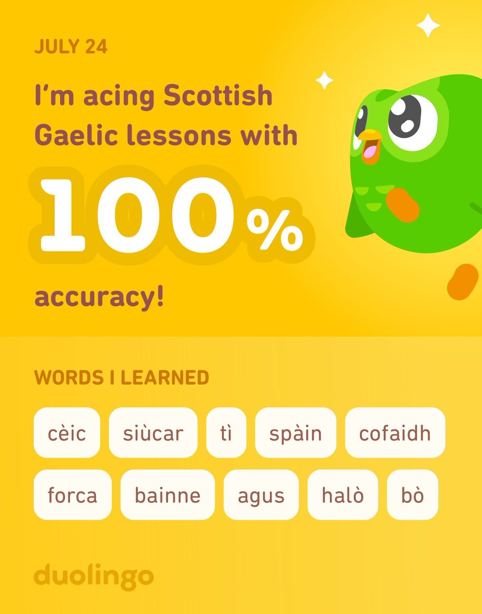 6492946482a's tweet photo. I’m learning Scottish Gaelic on Duolingo! It’s free, fun, and effective. https://t.co/xrOdLHl973