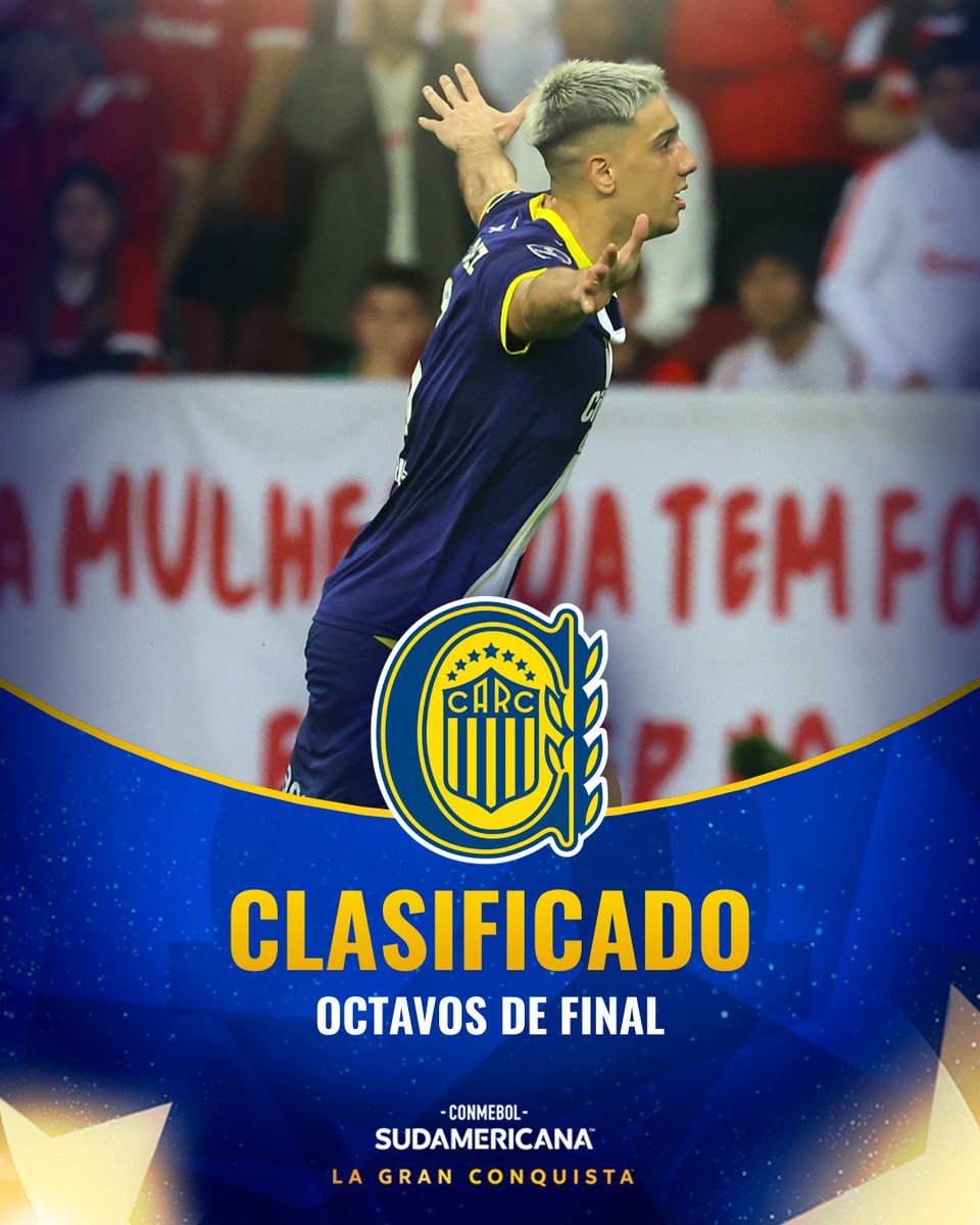 Sudamericana's tweet photo. 🙌✅ ¡A Octavos 🇺🇦!

@RosarioCentral 🇦🇷 se metió entre los 16 mejores de la CONMEBOL #Sudamericana 🏆.

#LaGranConquista https://t.co/s93gKrxhr6