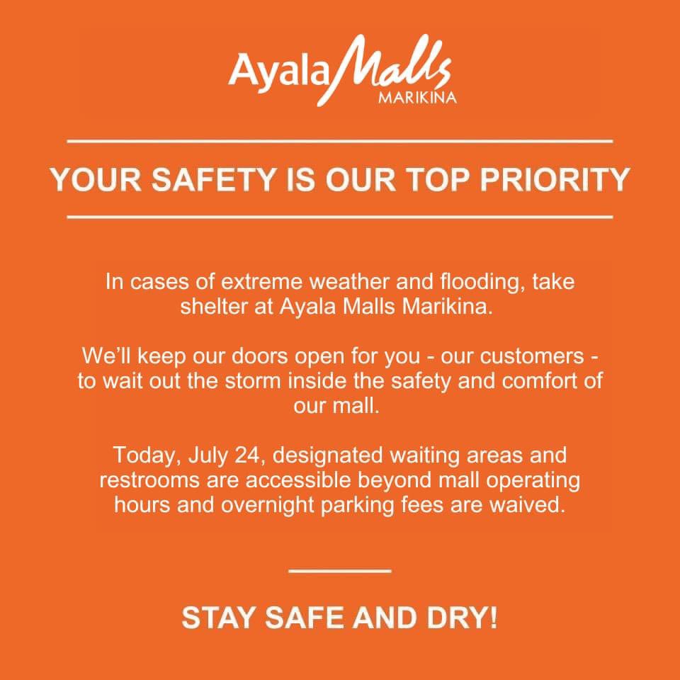 ABSCBNNews's tweet photo. Magbibigay rin ng libreng overnight parking para sa mga vehicle owner na maapektuhan ng pagbaha ang Ayala Malls sa Marikina, Fairview Terraces, at Feliz. | via @jeffreyhernaez https://t.co/1yujzU0oCD
