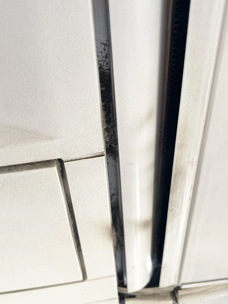 TSTPros's tweet photo. @Delta on your 717 out of VPS flight #3083 row 25e you have black mold growth with dripping water.  Looks to be a plane wide issue but this spot had fur growing with water dripping on my son and triggering my wifes asthma.  Other passengers were coughing nonstop. https://t.co/pINtGhSDKq