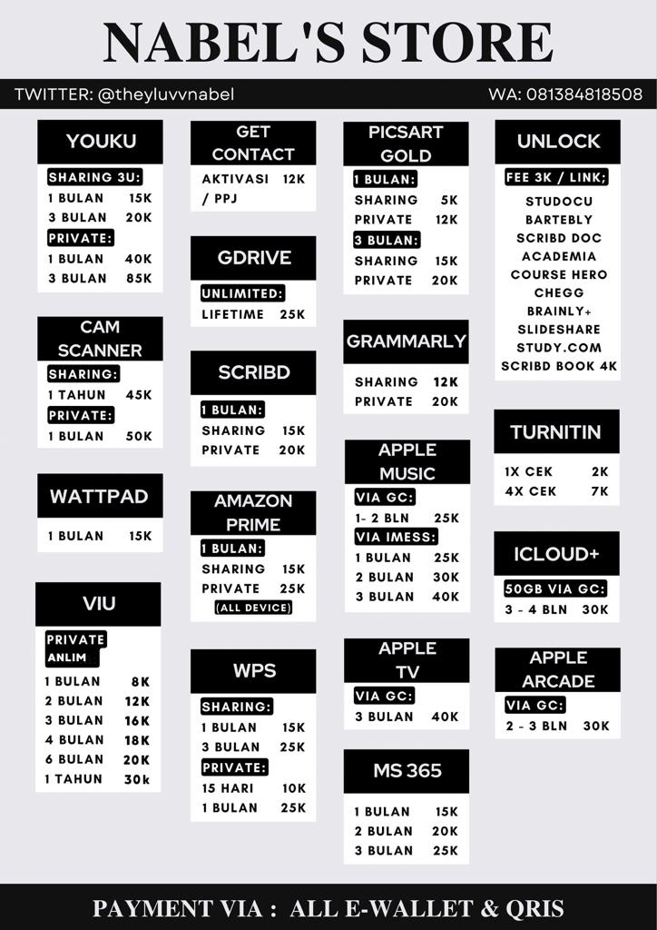 theyluvvnabel's tweet image. hi kak ᝰ.ᐟ  aku jual aplikasi premium nih 𓍢ִ໋🌷͙֒ netflix, spotify, semua ada! 🤩
     
⁀➴ trusted &amp;amp; full garansi 💯
⁀➴ fast response &amp;amp; process 😍
⁀➴ wa : tinyurl.com/wanabelstore / dm 📩
‼️ app lain bisa tanya dulu ᯤ

💌 payments: all e-wallet | qris ── .✦ #zonauang