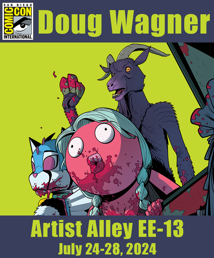 12GaugeComics's tweet photo. Hitting #SDCC? Visit @Doug_Wagner at Artist Alley EE-13. The mastermind behind #TheRideComic, #PlasticComic, #VinylComic & #PlushComic will sign comics, wear amazing button-down shirts, and divulge all the secrets of writing serial killers with baked good sweet tooths🍩 https://t.co/7w7PHyJadT