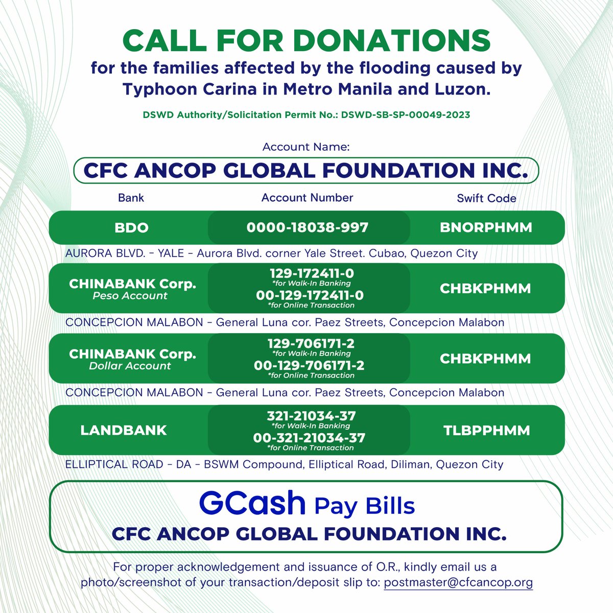 cfc_ancop_'s tweet photo. Let us help one another!

Many of our brothers and sisters in Metro Manila and Luzon have been affected by Typhoon #CarinaPH  

Share our bank details for donations to your network and help our affected brethren!

Any amount will come a long way.
#CFCANCOP #ReliefOperations https://t.co/36ukzeuXgg