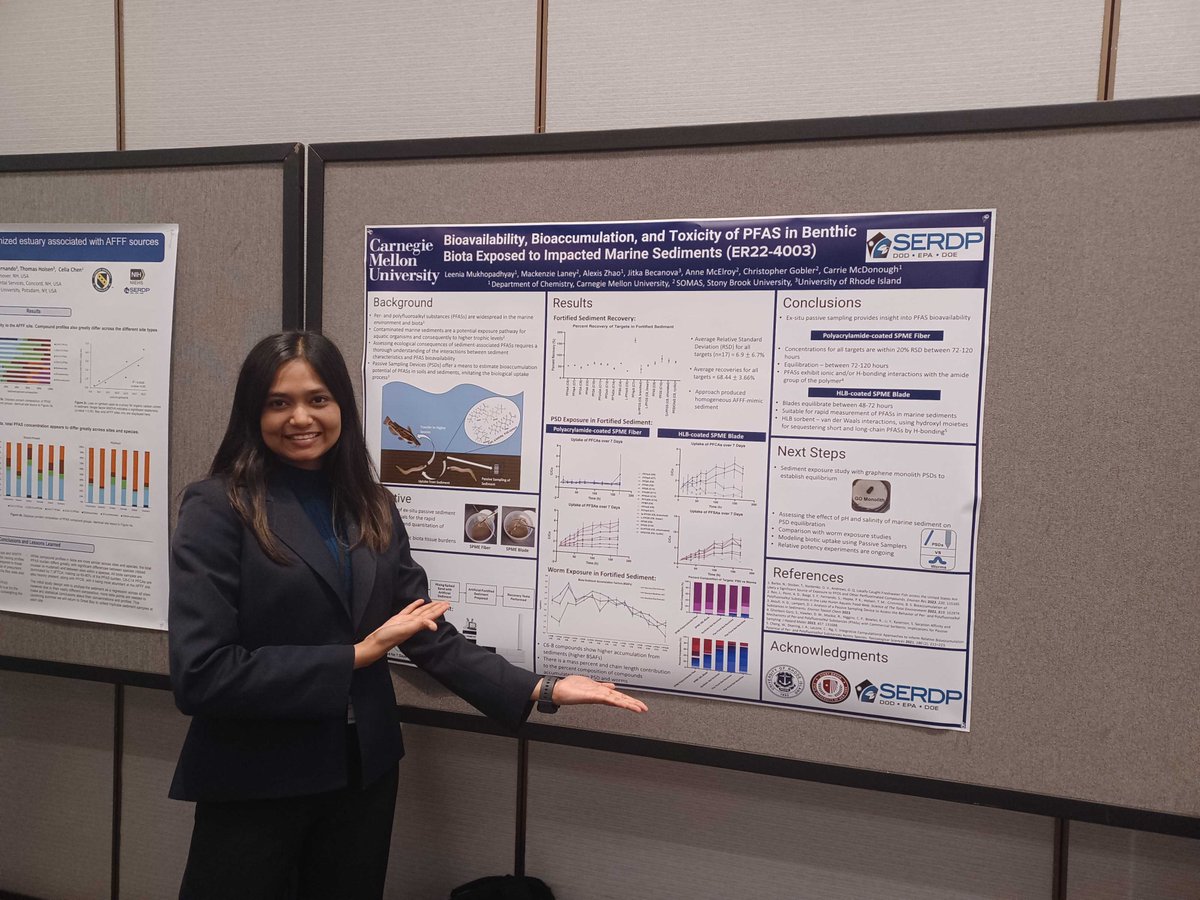 Leenia, presenting at the SERDEP poster presentation in Long Beach, CA this week! She is doing great work on assessing PFAS profiling in benthic biota!