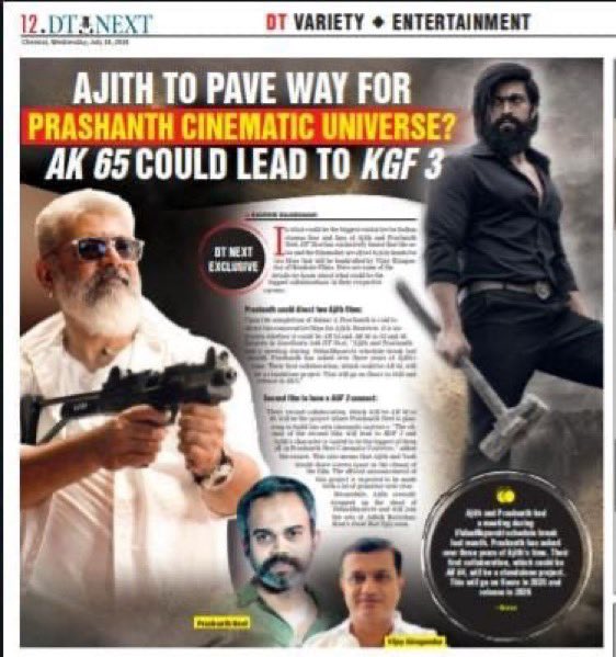 Thalafansml's tweet photo. #PrashanthNeel to direct #Ajith in 2 films. 

First film to be a standalone and second to connect to #KGF3 

Ajith would give 3 years of his time for these films - dtnext
#VidaaMuyarchi #AjithKumar #GoodBadUgly 

#CopyPasteTweet https://t.co/Br9AWbPQxB