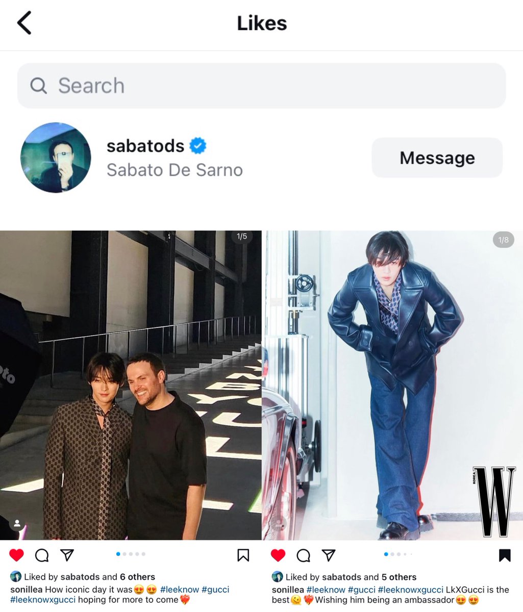 LKglobal_'s tweet photo. Sabato De Sarno (Gucci’s creative director) continues liking posts from Lee Know fan accounts on IG 😭

#LeeKnowxGucci #LeeKnow #리노 #リノ #李旻浩 #gucci @gucci https://t.co/F0FjNrYMUN