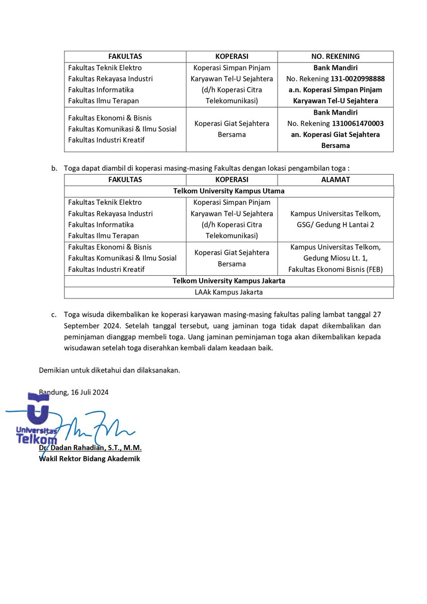 ❗️❗️HARI TERAKHIR PENDAFTARAN WISUDA❗️❗️
  
*) Pendaftaran Wisuda: 17 - 24 JULI 2024 di Igracias > Menu Wisuda 
**) Link Revisi Syarat Pendaftaran Wisuda: bit.ly/revisiwisudafeb