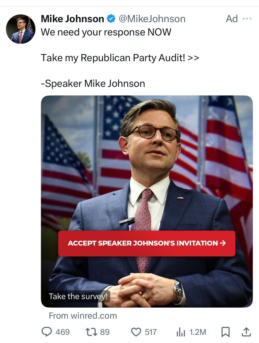 holdinator's tweet photo. Notice this is linked to “WinRed.” Tr*mp’s campaign uses this site to solicit donations and makes it difficult to avoid agreeing to a monthly donation. It uses the deception of a “survey” to lure people to the site. It’s disgusting and takes advantage of fixed income folks. https://t.co/wvDVcUq1M7