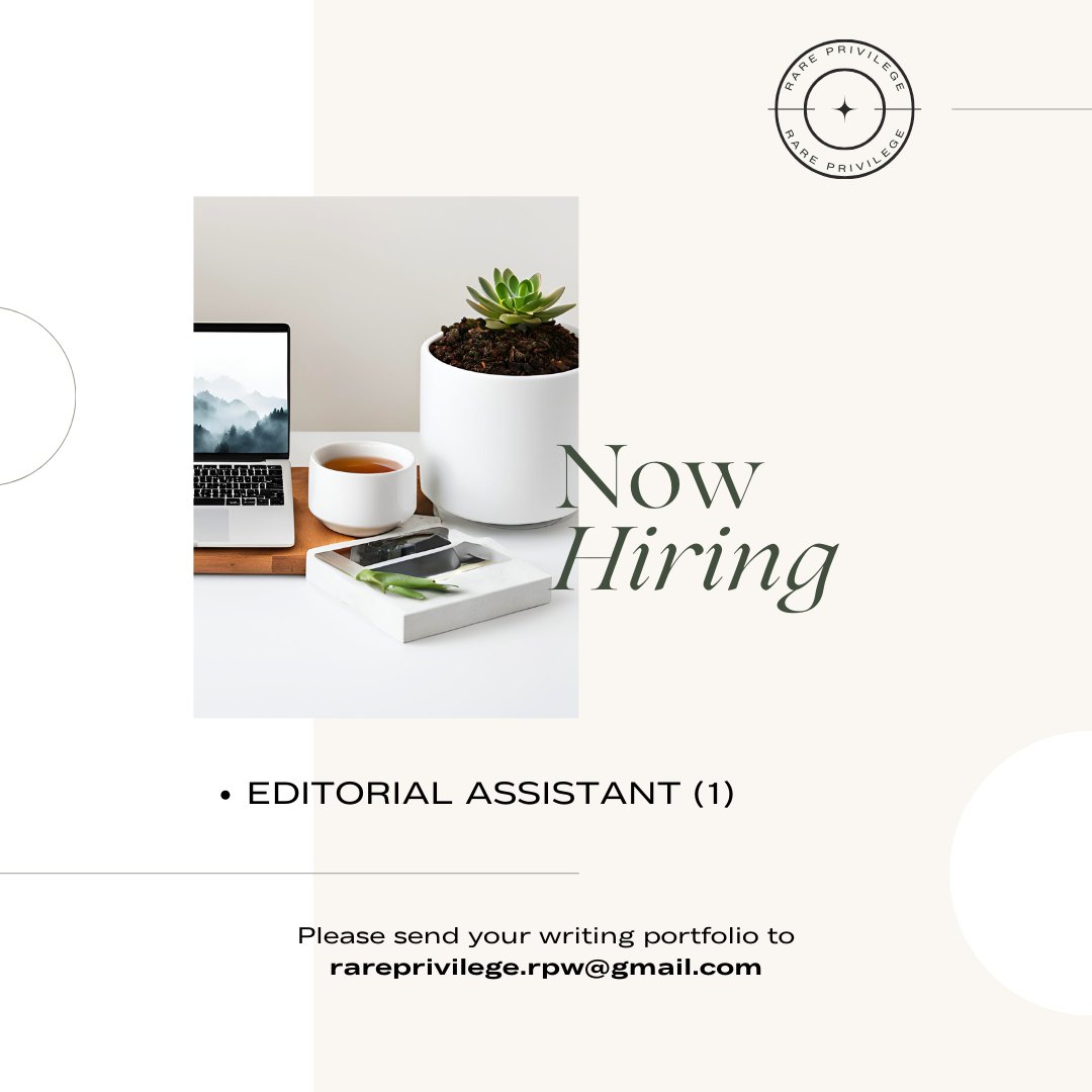 rareprivilege's tweet photo. ㅤ

           ✦  ━━━━━━━━━━━━━━━━━━━━━
           Rare Privilege is on the hunt
           for an Editorial Assistant 👀 
           Send your writing portfolio to
           rareprivilege.rpw@gmail.com 📨
           #RarePrivilegeRPW

ㅤ https://t.co/PtKzpOZG58