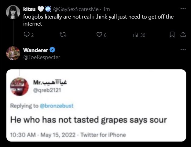 hyukafag's tweet photo. footjobs literally are not real i think yall just need to get off the internet He who has not tasted grapes says sour https://t.co/QNNqeLN2Kl