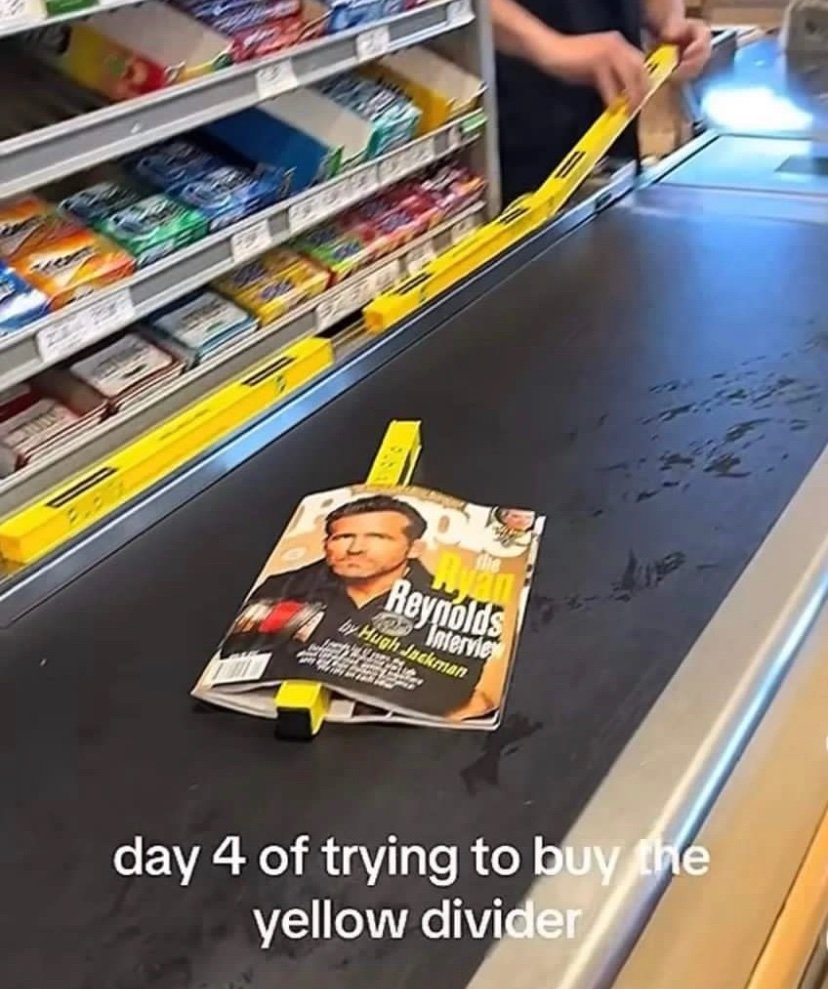 hyukafag's tweet photo. day 4 of trying to buy the yellow divider grocery divider inside people ryan reynolds magazine https://t.co/kPaKYvx3yV