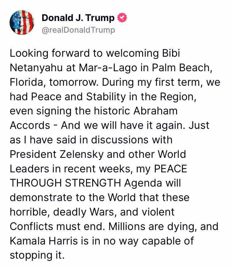 Schulla007's tweet image. 🟥 Trump: I will meet Netanyahu tomorrow in Florida 🇺🇸🇮🇱 #Diplomacy #USIsraelRelations
