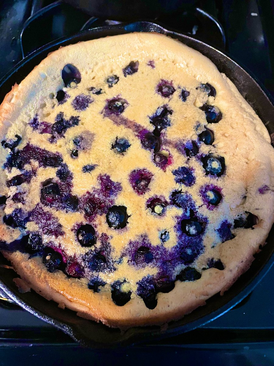 dadcyclingnet's tweet photo. @altonbrown making a lot of Dutch babies lately (the pancake). Can I halve the sugar or use honey or golden syrup instead? Trying to make a less sugary version for my kids who love them. https://t.co/YAx2UCBjDS