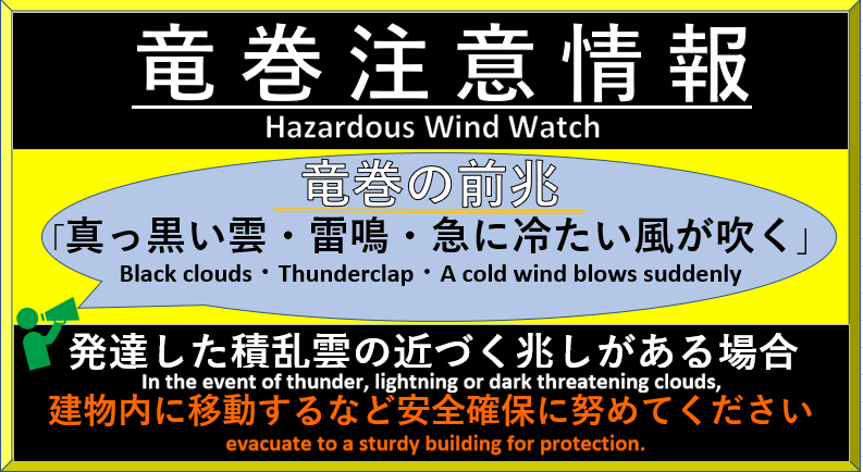 ⚠️竜巻注意情報(第2号)⚠️
12時03分 気象庁

《神奈川県》
▶️神奈川県東部、西部
　竜巻などの激しい突風が発生しやすい気象状況になっています。空の様子に注意して、安全確保に努めてください。

〓この情報は、２４日１３時１０分まで有効です〓