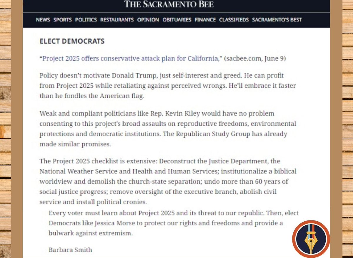 Worried about #Project2025? You should be. 
My LTE in the <a href="/SacBeeEditBoard/">SacBee Editorial Board</a> 
#CA03 @Morse4America #ElectDemocrats