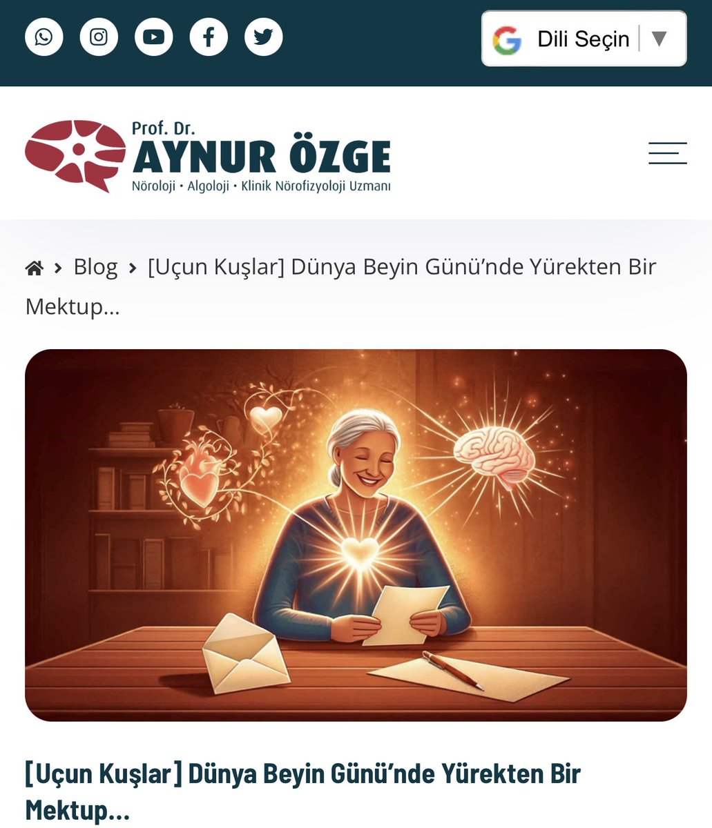 Today’s blog about a letter come from a teacher followed up our activities and gave feedback about World brain day campaign. I feel so grateful. What do you think? aynurozge.com/ucun-kuslar-du… <a href="/combatstrokeSL/">Professor Tissa Wijeratne OAM MD PhD</a> @mersinalzheimer <a href="/globalmigraine/">globalmigrainepain</a> ps. Google translate is available