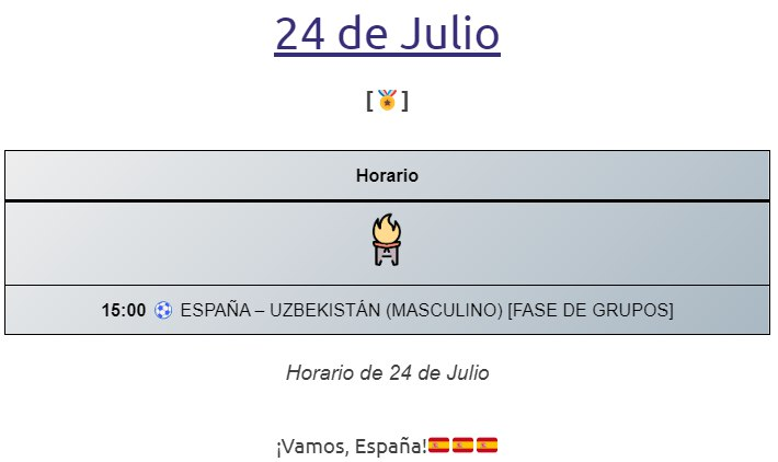 1⃣SOLO nos faltaba UNA cosa por traeros con motivo de la celebración de los #JuegosOlímpicos ...

📅Y es el calendario de nuestros deportistas españoles. En este hilo se podrá ver general.

🔜También se subirá día a día con las ACTUALIZACIONES.

📅Día 24 de Julio.
