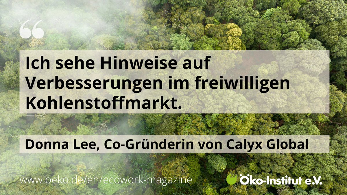 oekoinstitut's tweet photo. Wie finden Unternehmen hochwertige #Klimaschutzzertifikate? Zum Beispiel durch die Rating-Plattform Calyx Global. Über deren Arbeit berichtet Co-Gründerin Donna Lee in der aktuellen #ecoatwork https://t.co/JidAbgea85 #Klimaschutz #Klimaneutralität #Klimaverantwortung https://t.co/w4L9iDtN0X