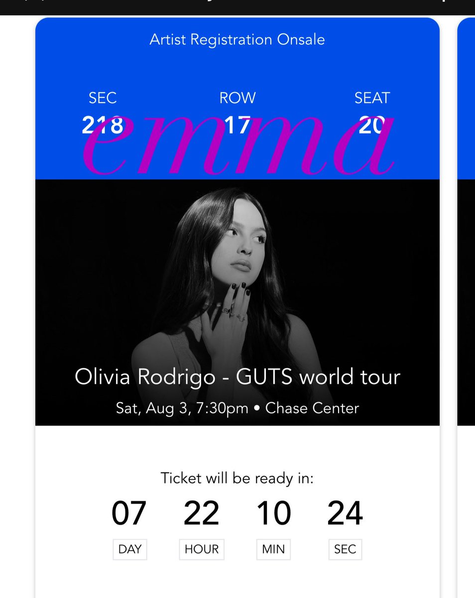 emmasstarlight's tweet photo. hi ! i still have 2 olivia rodrigo tickets for sf for sale ! i’m asking for $250 each through paypal goods and services and they’re not transferable so i can transfer asap <3 guts world tour san francisco https://t.co/5EtD9pcHdc