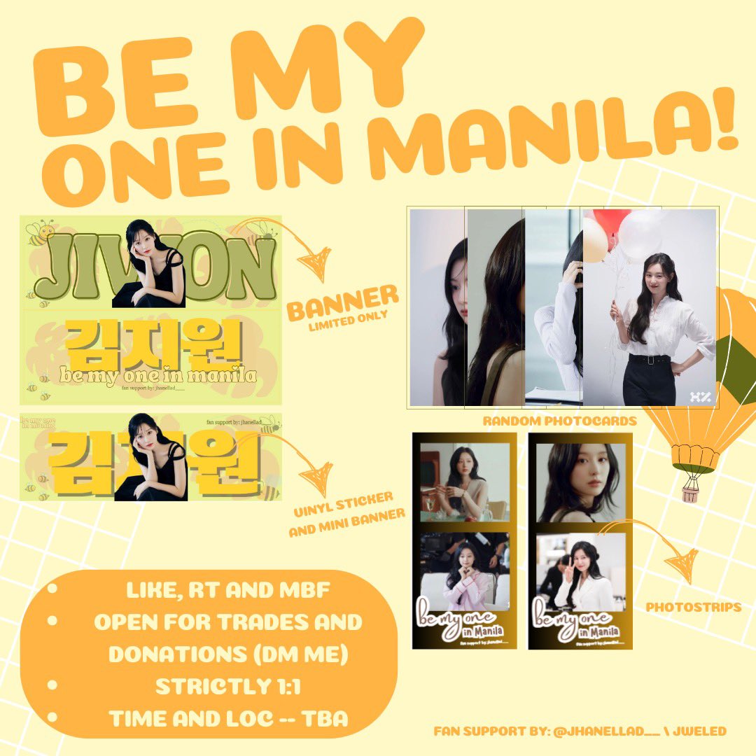 𐙚 Be My One in Manila ⋆౨ৎ˚⟡˖ ࣪ |  @jhanellad__ !

ੈ✩ like, rt &amp; mbf
ੈ✩ strictly 1:1 per person
ੈ✩ open for trade &amp; donations (dm)
ੈ✩ time &amp; loc — tba

#BeMyOneInManila
#BE_MY_ONE_IN_MANILA
#KIMJIWONinMANILA
#QueenOfTears