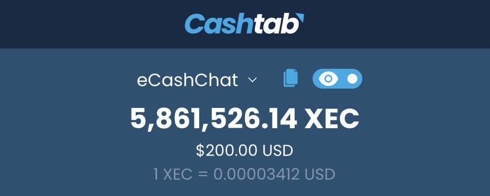 caincurrency's tweet photo. My cashtab wallet just happens to have exactly $200.00 worth of XEC in it. https://t.co/f7SVSkkl2f
