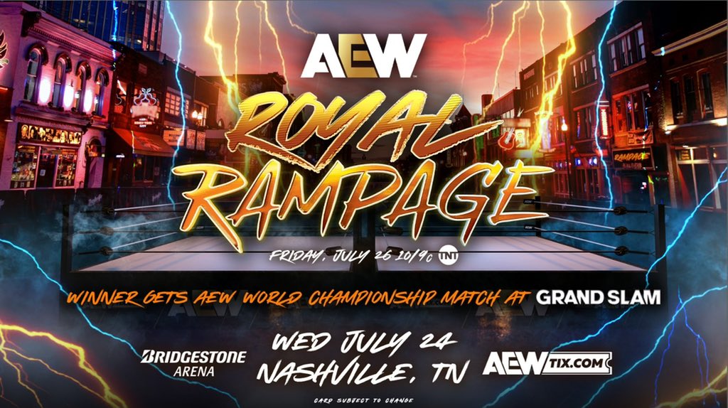 TonyKhan's tweet photo. Thank you all who watch AEW!

This week means opportunity, excitement, emotion, + TOMORROW
#AEWBloodAndGuts on Wednesday Night #AEWDynamite on TBS hours from now!

Then join us on TNT, THIS FRIDAY #AEWRampage for the
ROYAL RAMPAGE, winner gets a World Title shot in at Grand Slam! https://t.co/rmhGXDpgBs