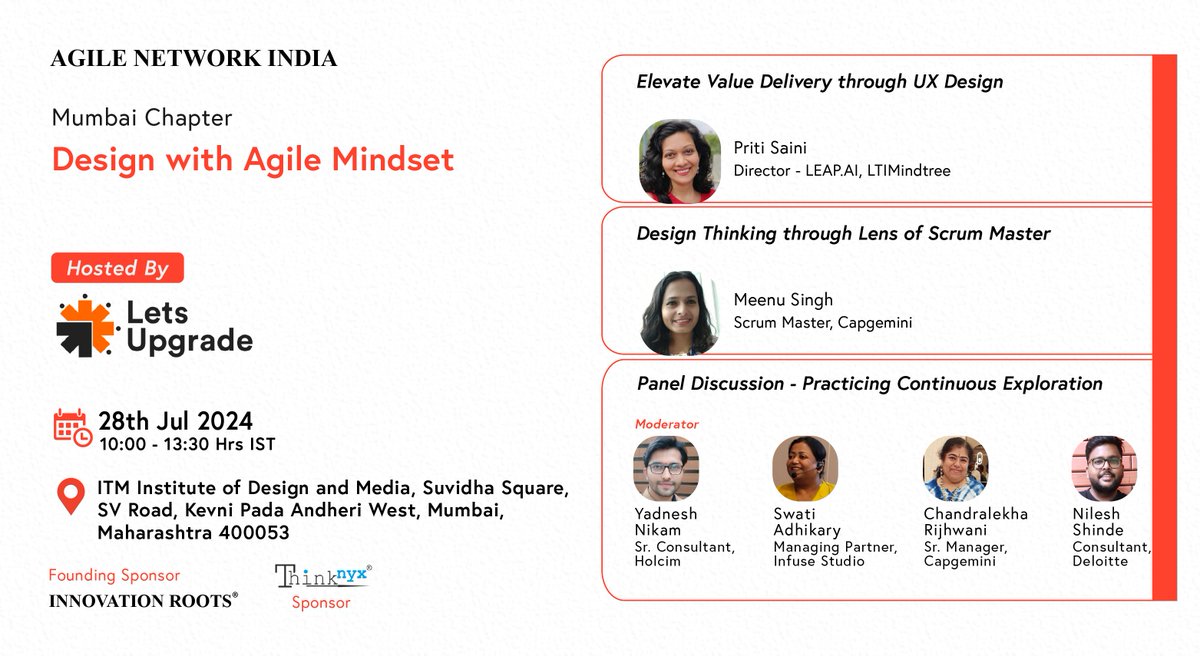 AgileNetwork_in's tweet image. Agile Network India #MumbaiChapter | #JulyEvent 

Agenda Live!  Date: 28th July, 2024 (Sunday) 
Time: 10:00am to 1:30pm 
Hosted By: LetsUpgrade, #Mumbai 

Join us: agilecommunity.org/event-details/…… (Free to Participate)