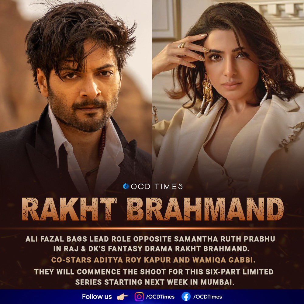 ocdtimes's tweet photo. Apart from this, Ali Fazal also stars in Anurag Basu’s #MetroInDino, Rajkumar Santoshi's #Lahore1947 and Mani Ratnam’s #ThugLife.
.
#OCDTimes #Samantha #AdityaRoyKapur #WamiqaGabbi #AliFazal #RahiAnilBarve #NetflixIndia #D2RFilms #RakhtBrahmand https://t.co/Fph7I44MEJ
