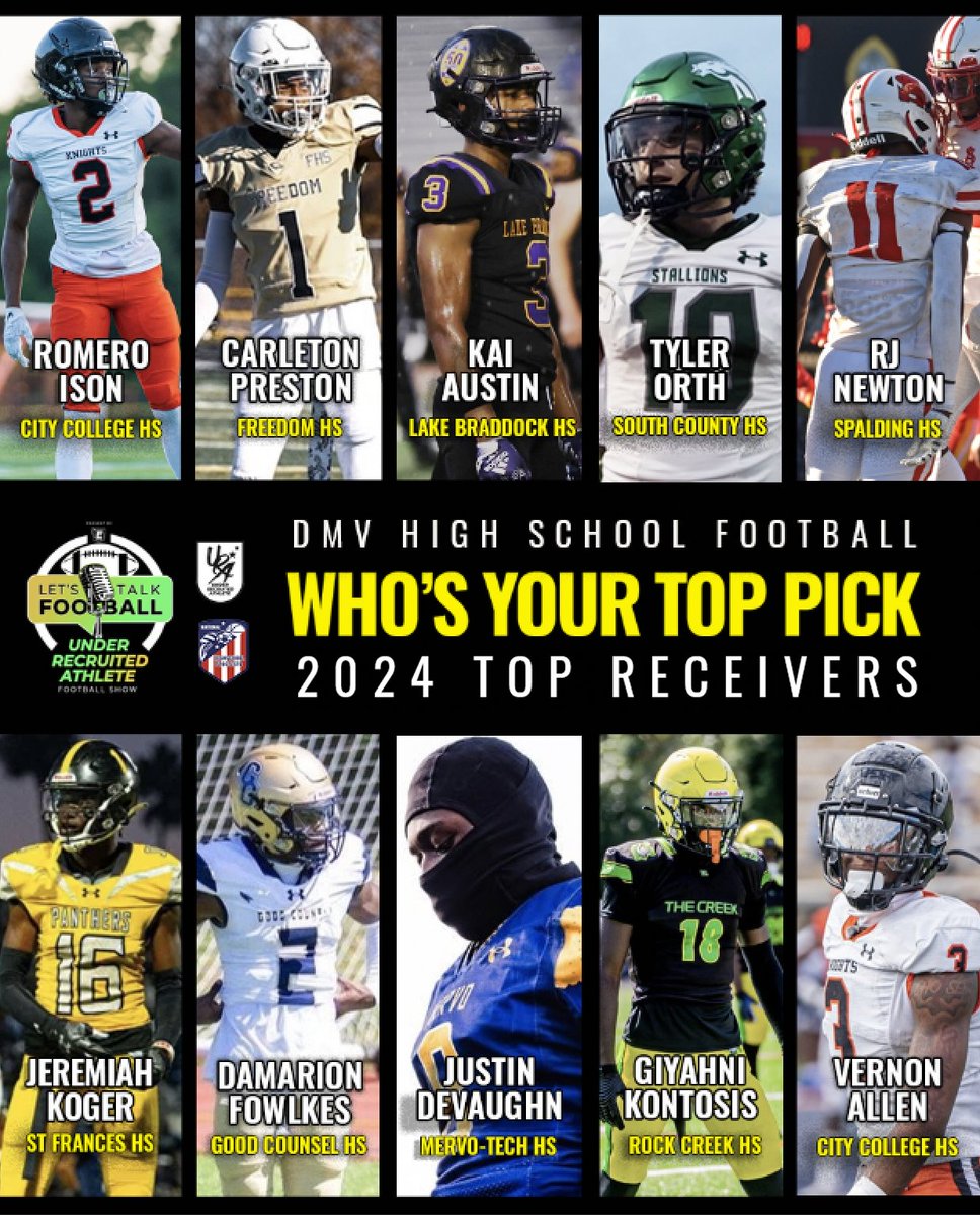 Who is your pick for the TOP WR in the DMV?

<a href="/vlogs_flow/">MFV ALL SPORTS NETWORK</a> <a href="/elite360recruit/">ELITE 360 Recruiting</a> <a href="/MarylandHigh/">Maryland High School Sports</a>
<a href="/DmvSportsLive6/">DmvSports</a> <a href="/RealChadRicardo/">Chad Ricardo</a>
<a href="/RealMonet28/">RealMonet Ladybroadcaster 🎥🎤</a>

underrecruitedathlete.com
Instagram: instagram.com/ura_footballsh…
Facebook: facebook.com/urafootballshow  Youtube: youtube.com/@underrecruite…
