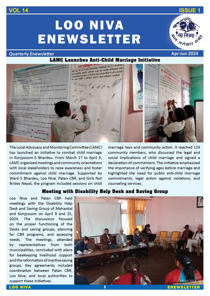 Loo Niva has published its Enews Letter JAN-MAR 2024. For more details: Please Visit us on, loonivachild.org.np/publications facebook.com/loonivachild instagram.com/loonivachild/