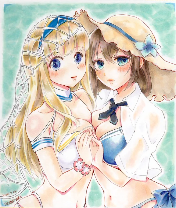 艦これアーケードのドロップ祈願に、フレッチャーと時雨を描きました! #艦これ #コピック