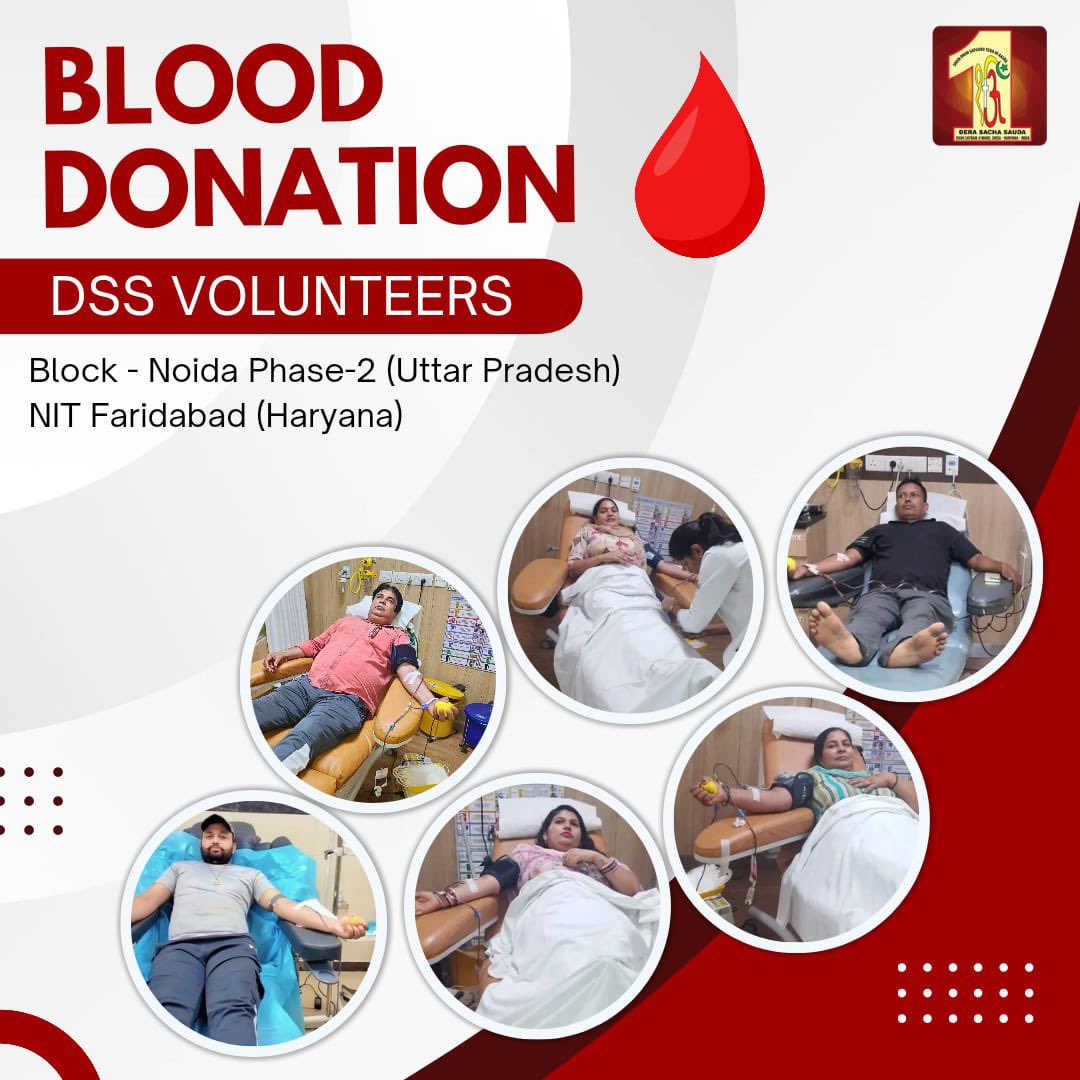 DSSNewsUpdates's tweet photo. Through their generous blood donations, the volunteers of Dera Sacha Sauda are spreading kindness and love to those in need. Their selfless act of donating blood to patients in need is a shining example of how simple gestures can make a significant impact on the lives of others. Their commitment to saving lives sets an inspiring example for others to follow. #BloodDonation #TrueBloodPump #DeraSachaSauda #SavingLives #BloodDonors
