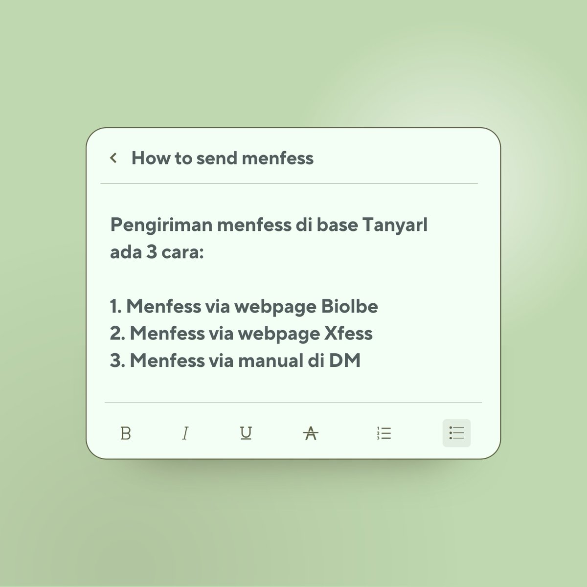 ㅤㅤㅤㅤ

ㅤㅤㅤㅤ❥ HOW TO SEND MENFESS:

ㅤㅤㅤㅤ